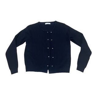 Monologue Cardigan Sweater Women M Black Ribbed Gold Button Old Money Minimalism